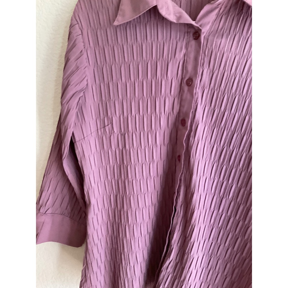 Apt. 9 Stretch Mauve Purple Crinkle Pleated Button Down Blouse 3/4 Sleeve Large - Picture 2 of 9